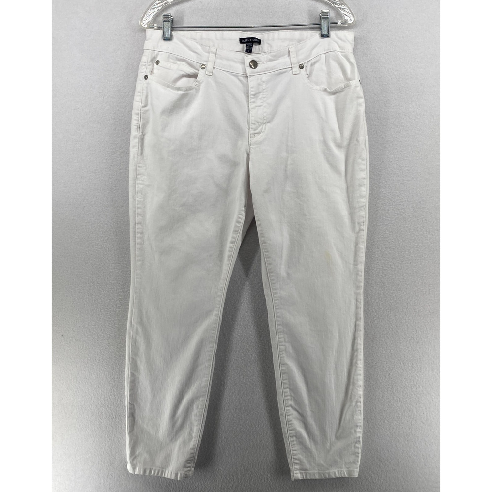 EILEEN FISHER Jeans 12 Stretch Denim Organic Cotton Slim Ankle White USA